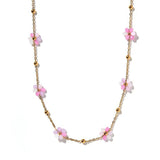 Gold Pink Flower Necklace