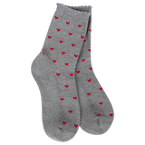 World's Softest Weekend Scallop Heart Mini Crew Socks - Heather Gray & Red Hearts