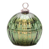 Green & Gold Glass Ornament LED Flameless Candle 6.5"