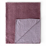 Cotton Velvet Throw with Hand-Embroidered Kantha Stitch & Blanket Stitch Edge