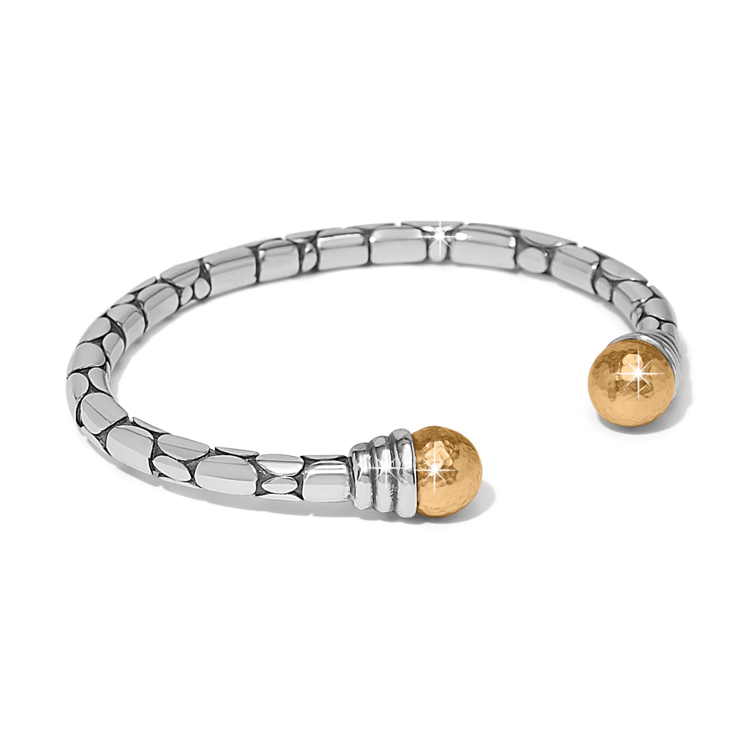 Pebble Link Two Tone Open Flex Cuff Bracelet