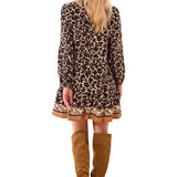 Tribal Maple Empire Waist Long Sleeve Split Neck Tunic Dress