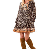 Tribal Maple Empire Waist Long Sleeve Split Neck Tunic Dress