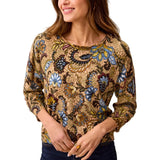 Tribal Aloe Soft Yarn 3/4-Sleeve Crewneck Sweater