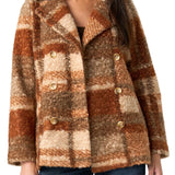 Liverpool Nutmeg Multi Plaid Double-Breasted Peacoat