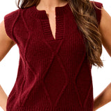 Tribal Cherry Split Crewneck Sleeveless Sweater
