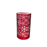 6.5" Matte Red Engraved Snowflakes LED Glass Cylinder with Timer