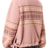 Tribal Pink Sherpa Jacket with Embroidered Stitching