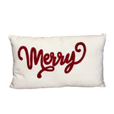 Red & Cream "Merry" Embroidered Lumbar Pillow