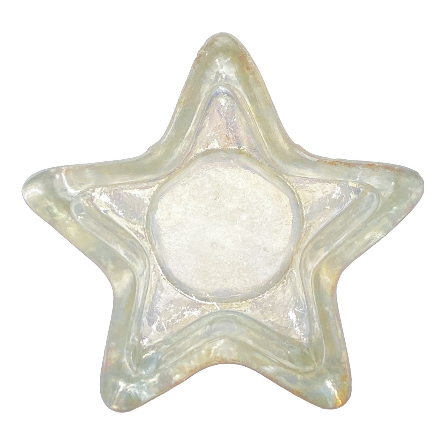 Pressed Frosted Glass Star Shaped Tealight Holder, Antique Silver Finish