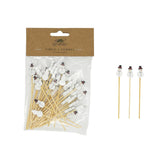 Bamboo Single Use Picks w/ Snowman Shaped Handles, Natural, White & Black, Set of 50