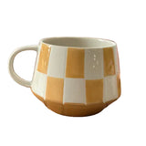 Yellow Stoneware Checkered Mug